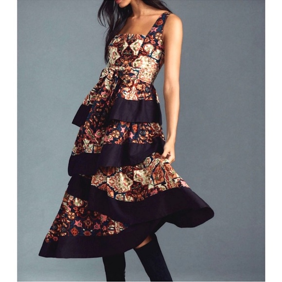 Anthropologie Dresses & Skirts - by Anthropologie Square-Neck Printed Tiered Midi Dress, NEW